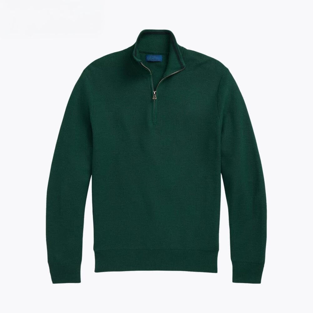 Mesh-Knit Cotton Quarter-Zip Sweater
