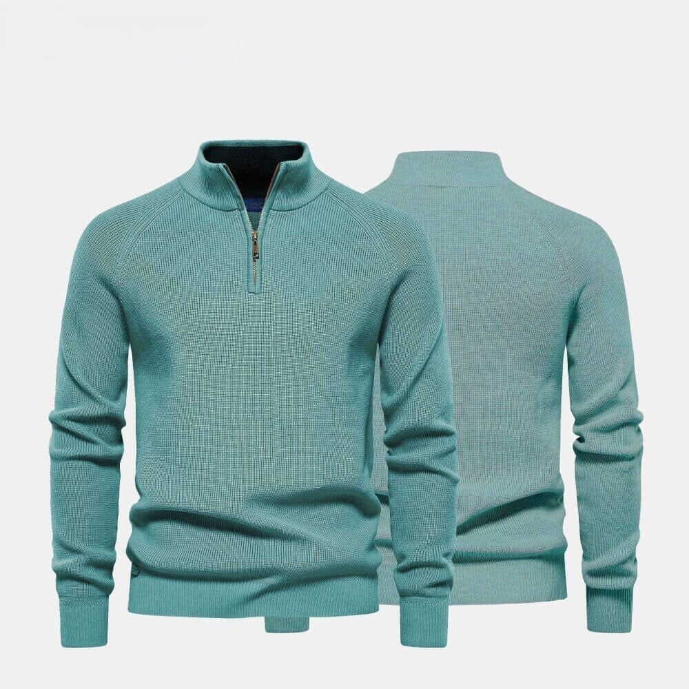 Zip Cable-Knit Wool Knit Sweater
